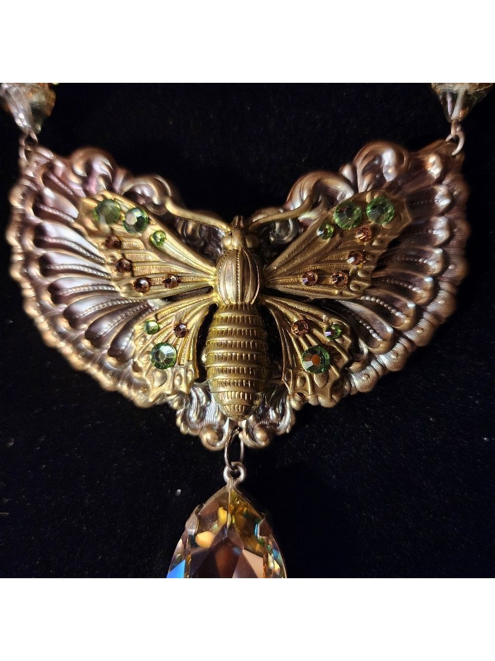 Vintage Butterfly Statement Necklace with Crystal Drop - Picture 7 of 11